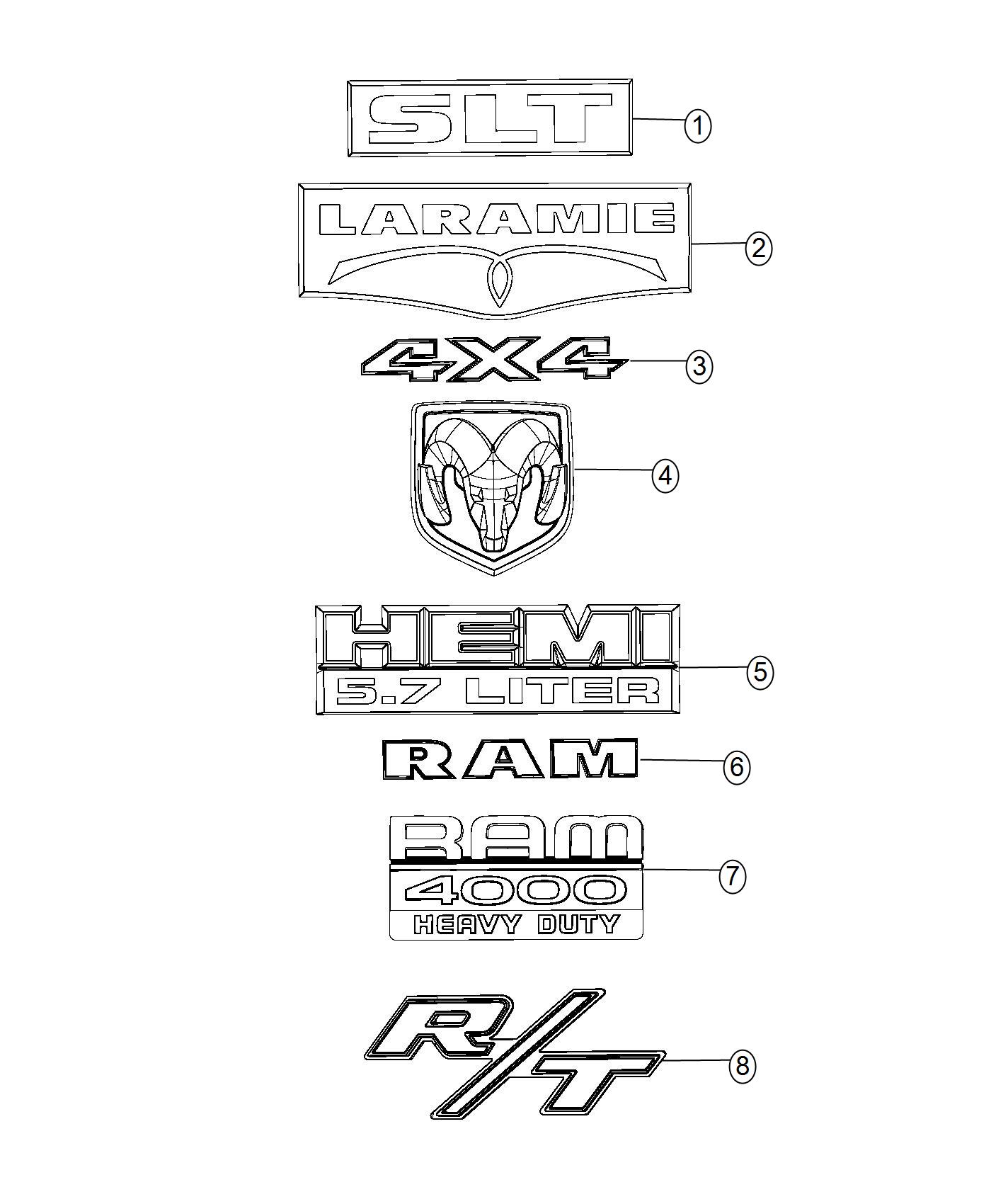 Diagram Nameplates, Emblems and Medallions. for your Dodge Dakota  