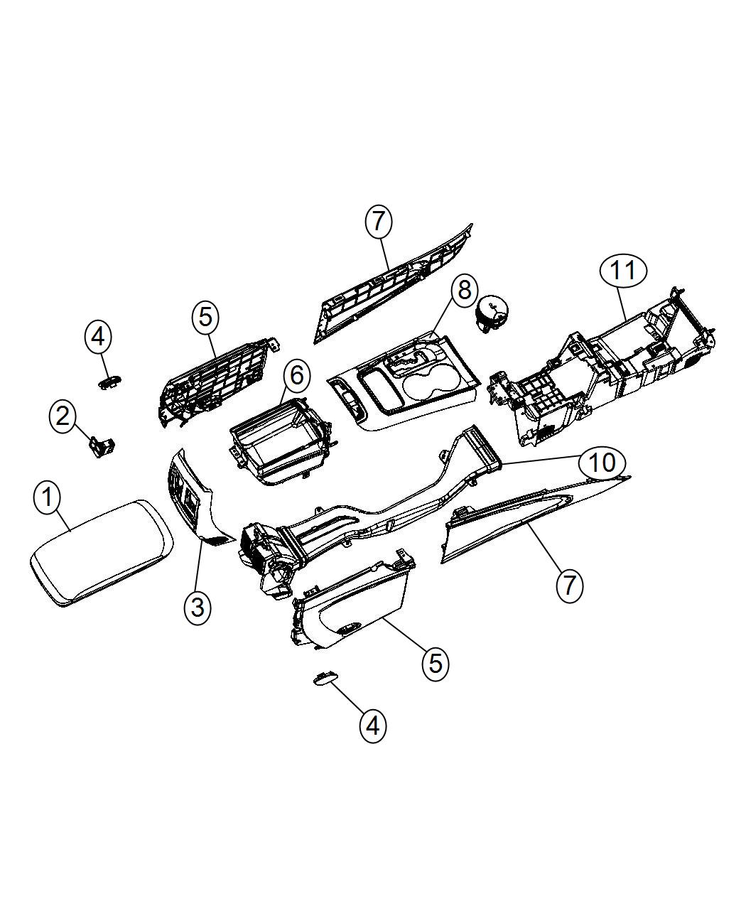 Diagram Floor Console Front. for your 2022 Jeep Grand Cherokee   