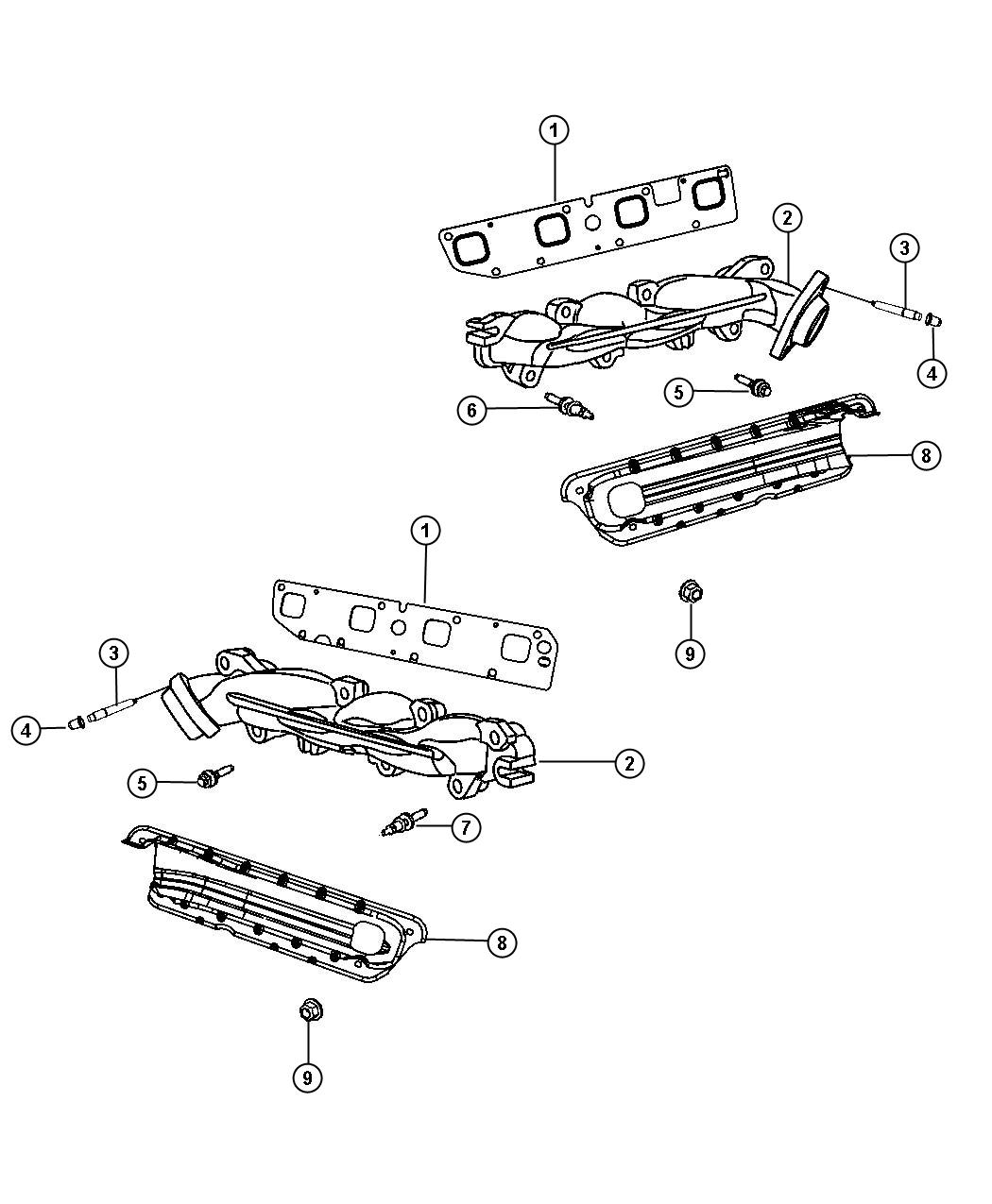 Diagram Exhaust Manifolds And Heat Shields 5.7L [5.7L V8 HEMI MDS VVT Engine]. for your 2013 Chrysler 300 5.7L HEMI V8 AWD C 