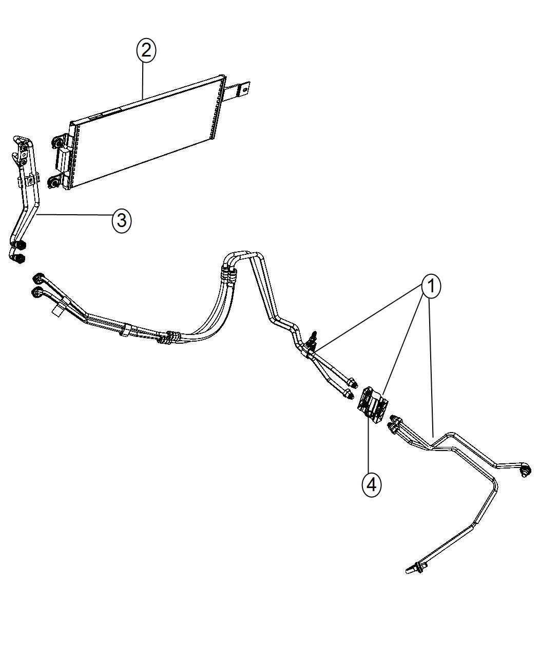 Diagram Transmission Oil Cooler and Lines. for your 2002 Jeep Wrangler   