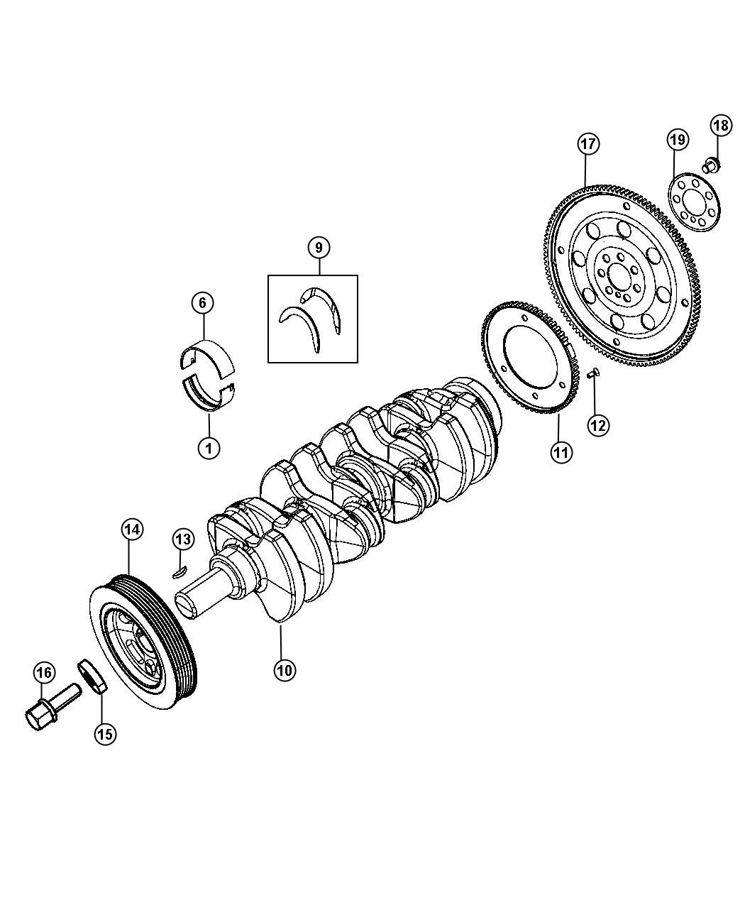 Diagram Crankshaft, Crankshaft Bearings, Damper And Flywheel 2.4L [2.4L I4 DOHC 16V Dual VVT Engine]. for your 1999 Chrysler 300  M 