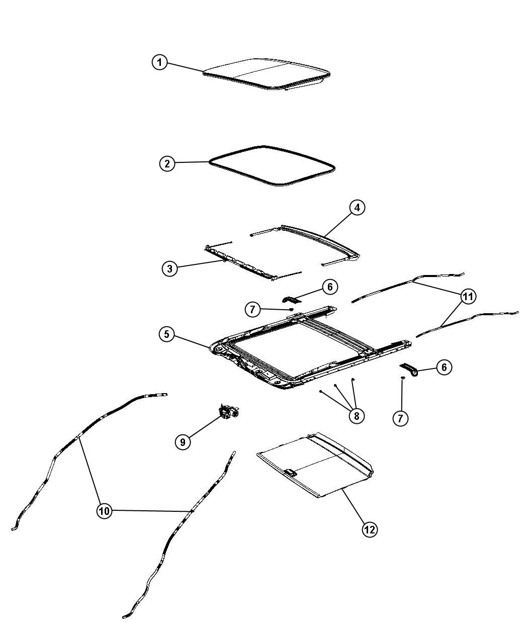 Diagram Sunroof and Component Parts. for your 2023 Fiat 500X   