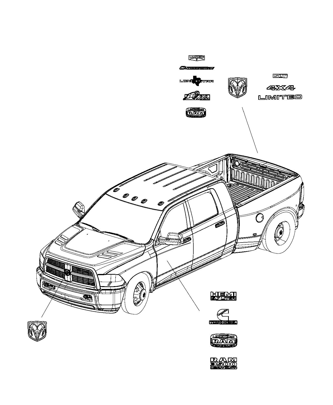 Diagram Nameplates, Emblems and Medallions. for your Dodge Dakota  