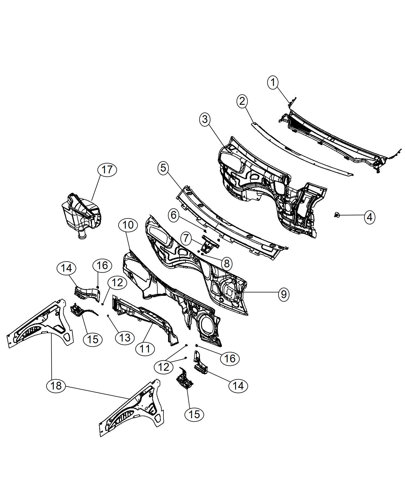 Cowl , Dash Panel and Related Parts. Diagram