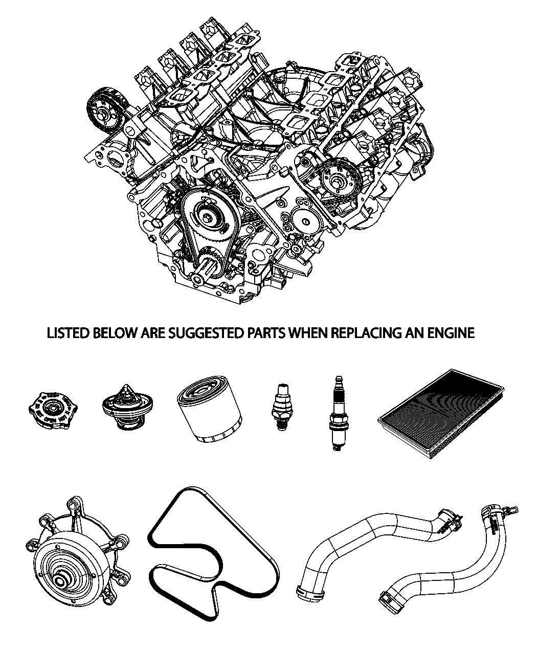 Diagram Service Engine And Suggested Parts 4.7L [4.7L V8 Engine]. for your Chrysler 300 M 