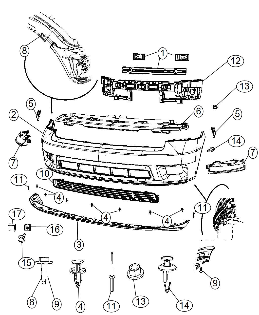 Diagram Front Fascia. for your 2002 Dodge Ram 1500   