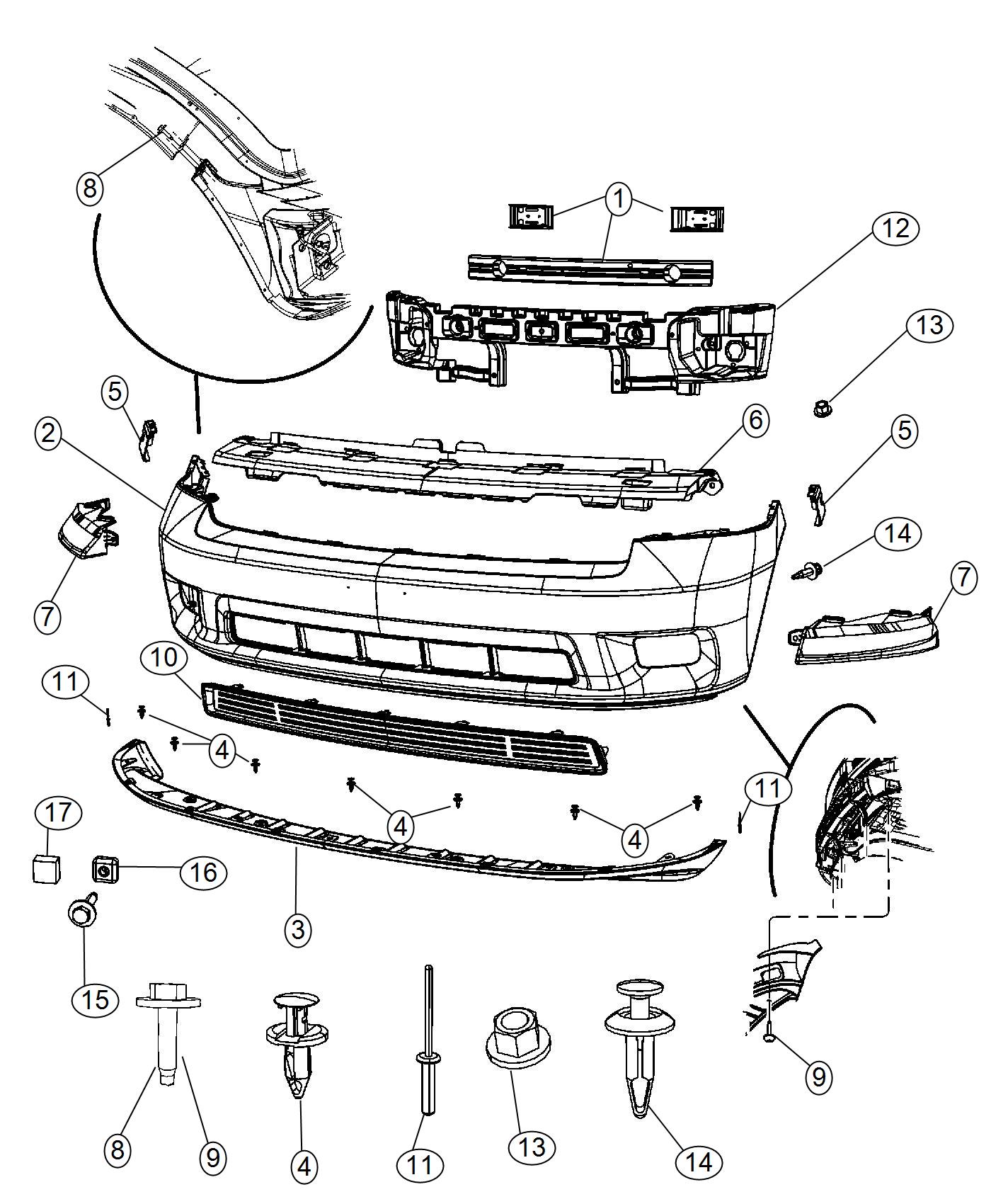 Diagram Fascia Front. for your 2001 Dodge Ram 1500   