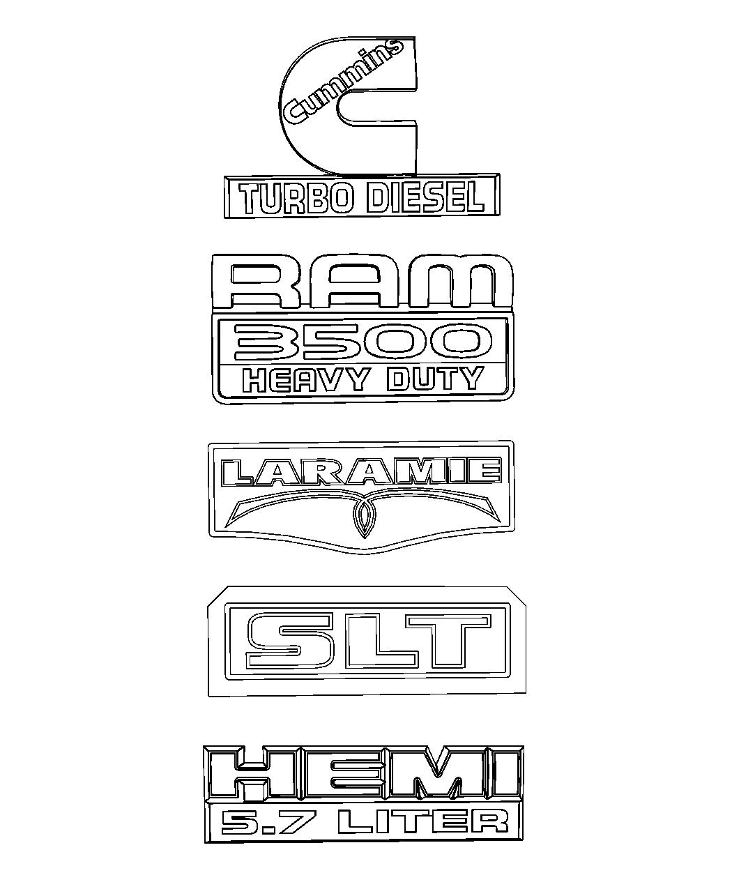 Diagram Nameplates, Emblems and Medallions. for your 2010 Dodge Ram 1500  SLT REG CAB 6.5 FT BOX 