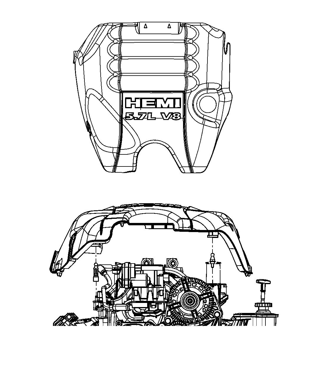 Diagram Engine Cover And Related Parts 5.7L [5.7L V8 HEMI VVT Engine]. for your 2009 Jeep Grand Cherokee   