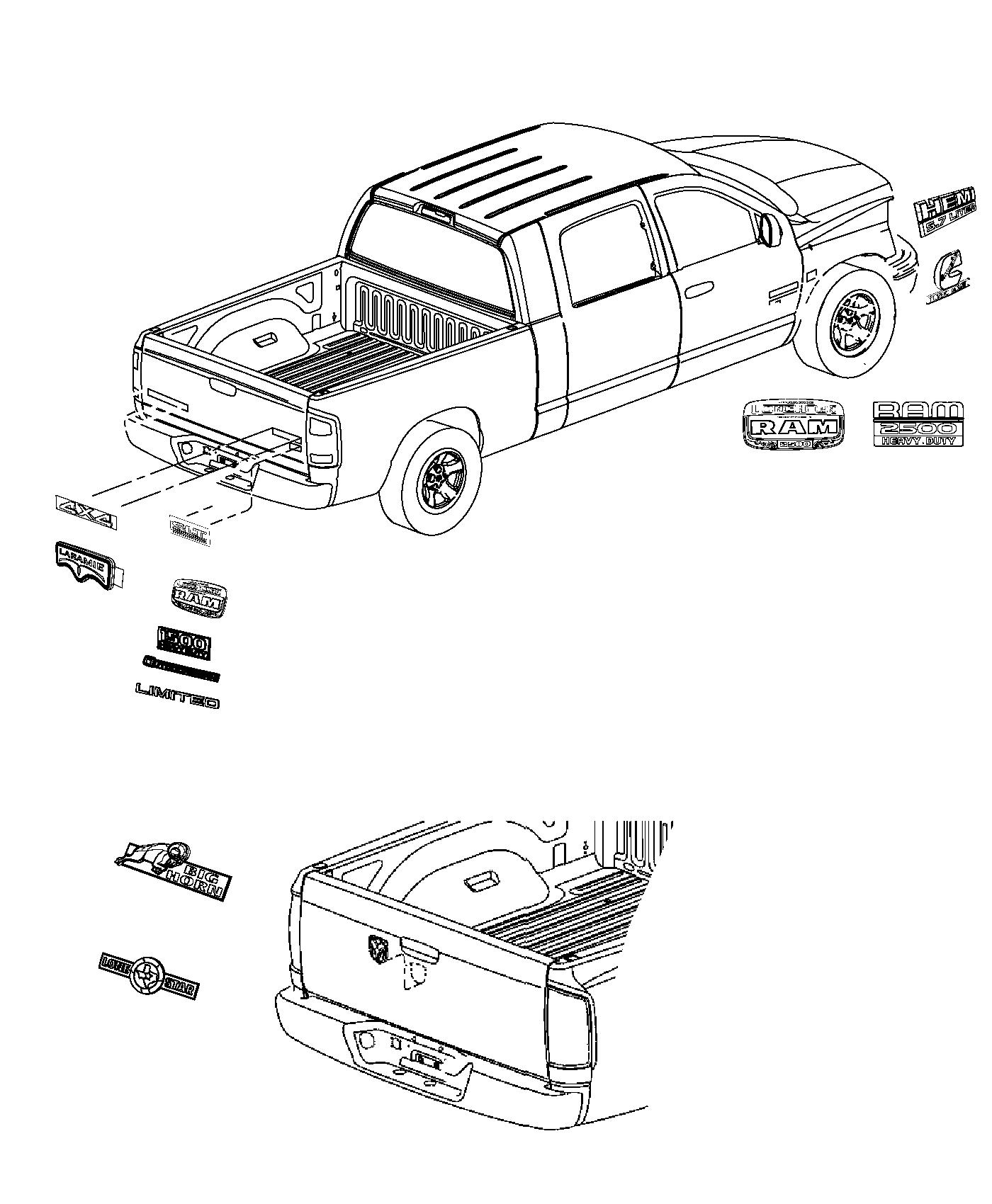 Diagram Nameplates, Emblems and Medallions. for your Dodge Dakota  