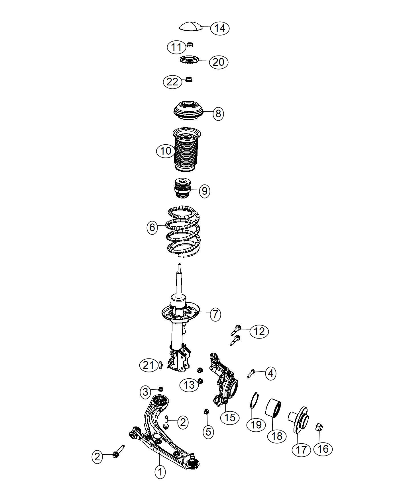 Diagram Front Suspension, Struts and Cradle. for your Jeep