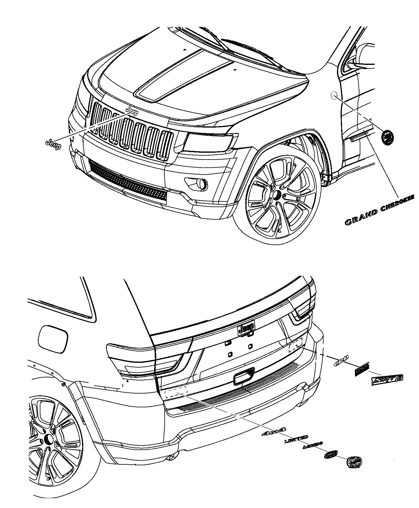 Diagram Nameplates, Emblems and Medallions. for your 2021 Jeep Grand Cherokee   