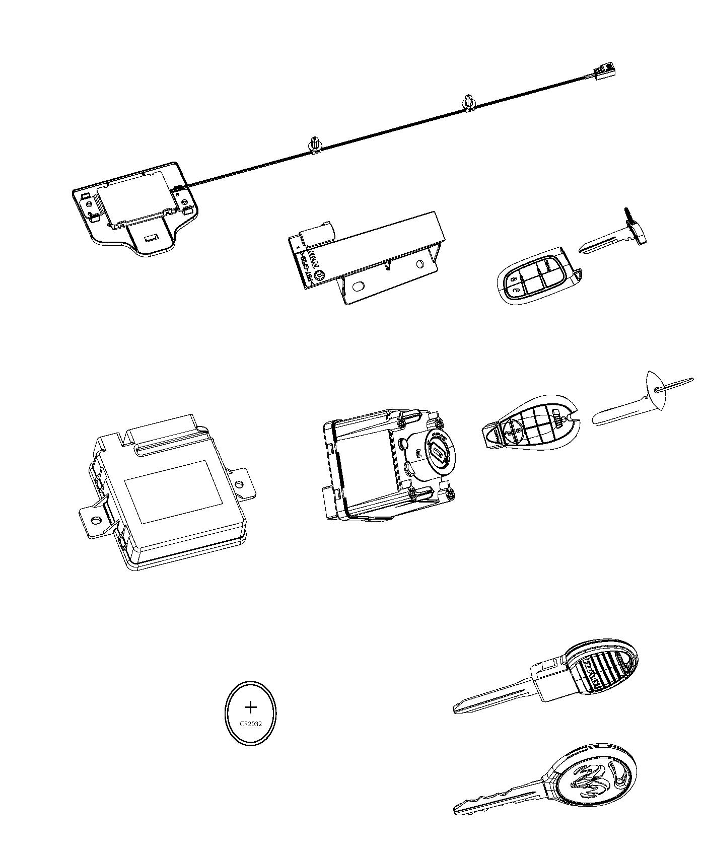 Modules, Receiver, Keys, and Key FOBs. Diagram