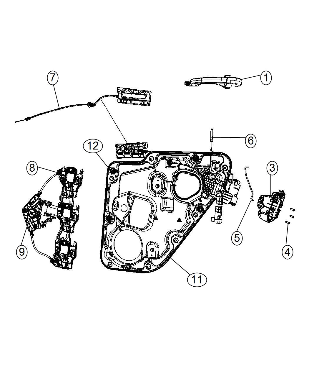 Diagram Rear Door, Hardware Components. for your 2004 Jeep Wrangler   