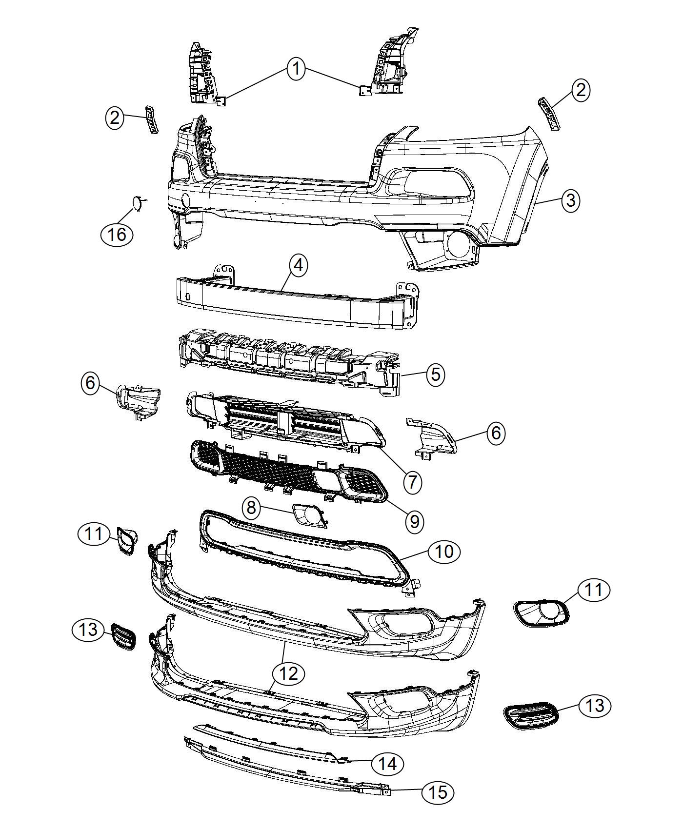 Diagram Fascia, Front. for your Jeep Cherokee  