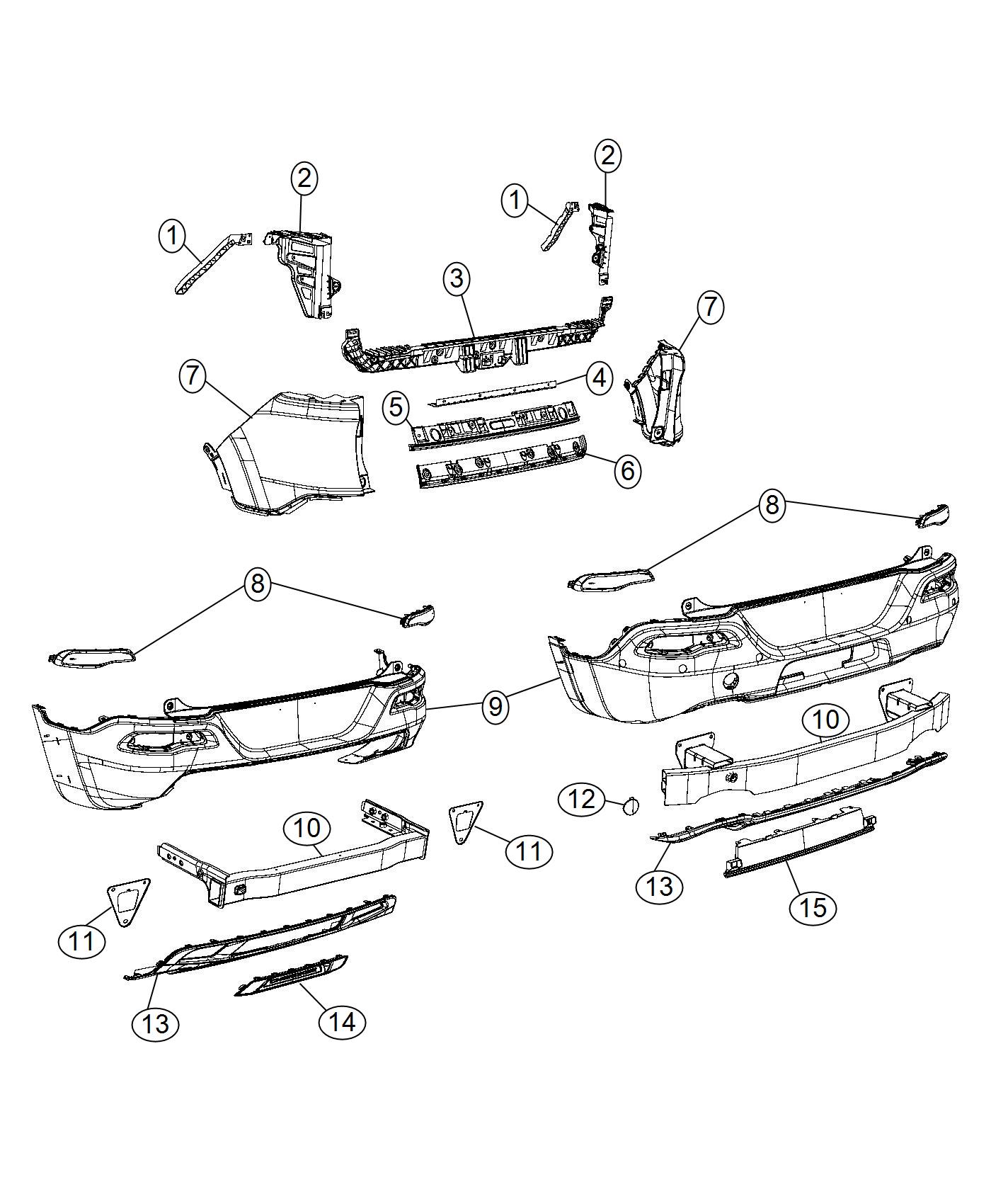 Diagram Fascia, Rear. for your Jeep