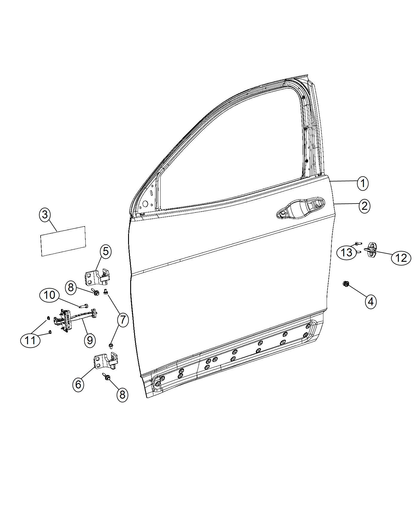 Diagram Front Door, Shell and Hinges. for your 1999 Chrysler 300  M 