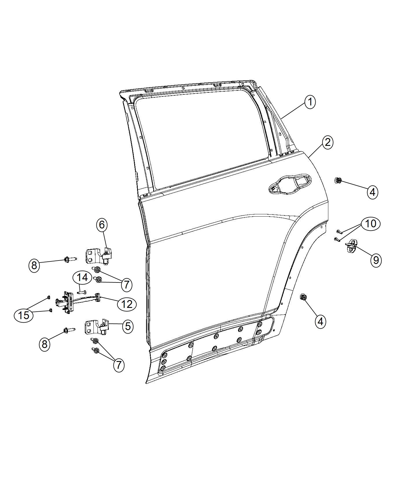 Diagram Rear Door, Shell and Hinges. for your 1999 Chrysler 300  M 