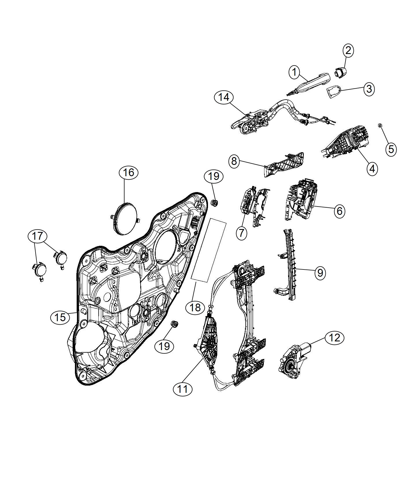 Diagram Rear Door, Hardware Components. for your 2018 Jeep Wrangler   