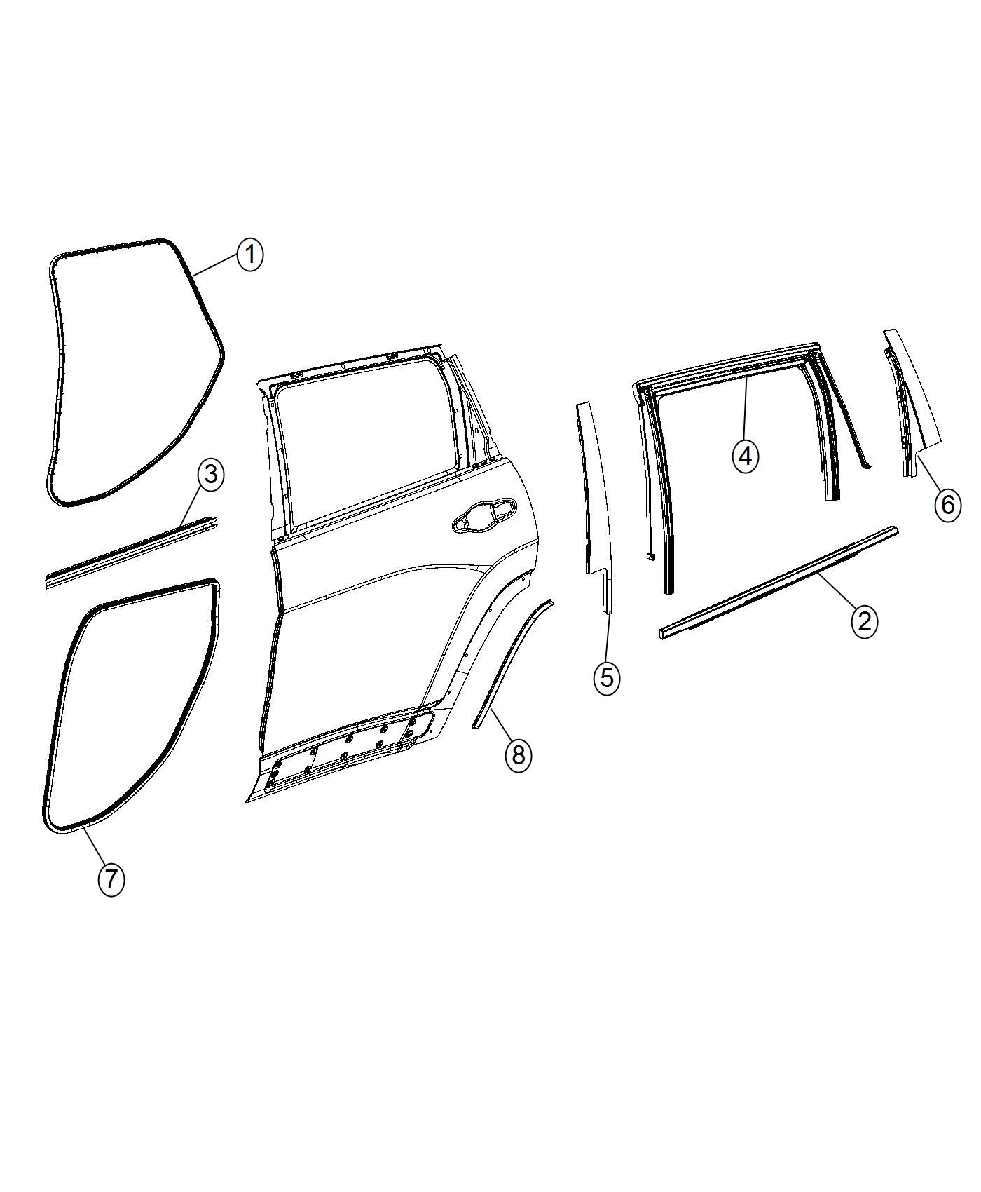 Diagram Weatherstrips, Rear Door. for your Chrysler