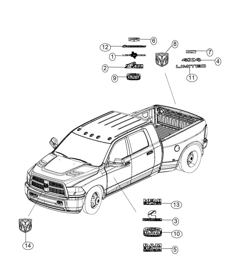 Diagram Nameplates, Emblems and Medallions. for your Dodge Dakota  