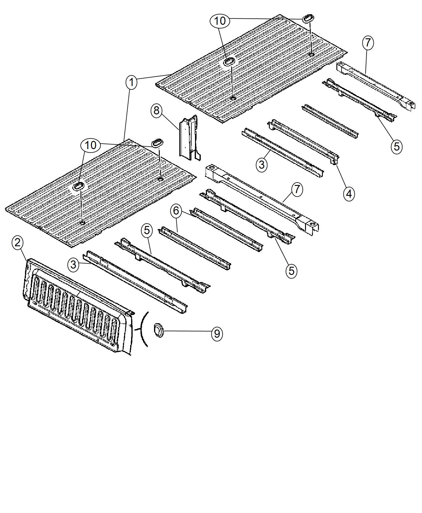 Diagram Pick-up Box Crossmembers, Reinforcements. for your Ram 3500  