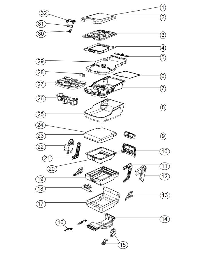 Front Seat - Center Seat Section. Diagram