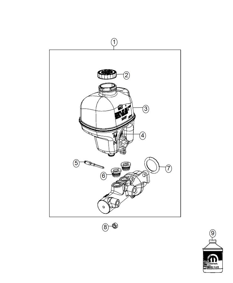 Master Cylinder, Brake, Used With Standard Booster. Diagram