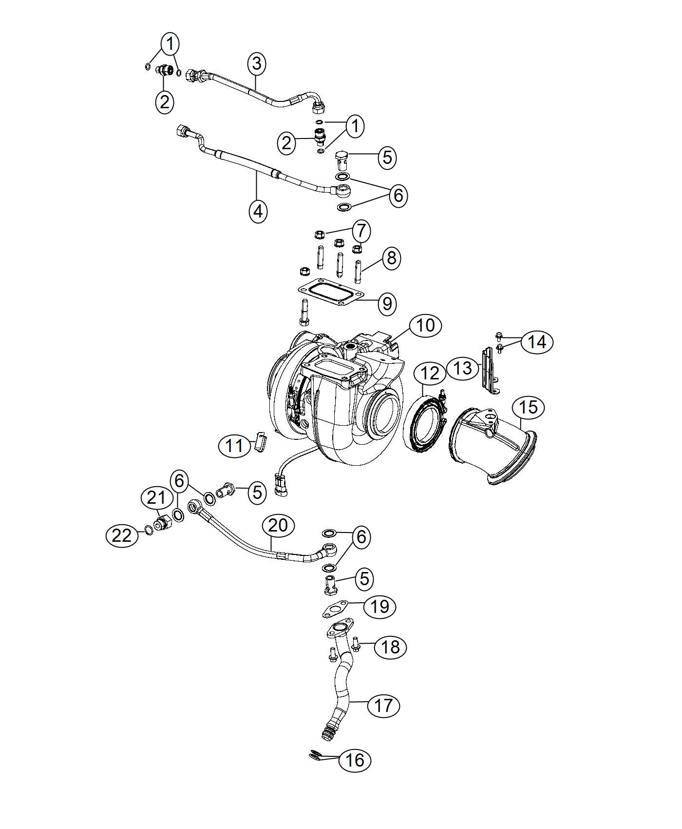 Diagram Turbocharger And Oil Lines/Hoses 6.7L Diesel [6.7L I6 Cummins Turbo Diesel Engine]. for your 2019 Ram 4500   