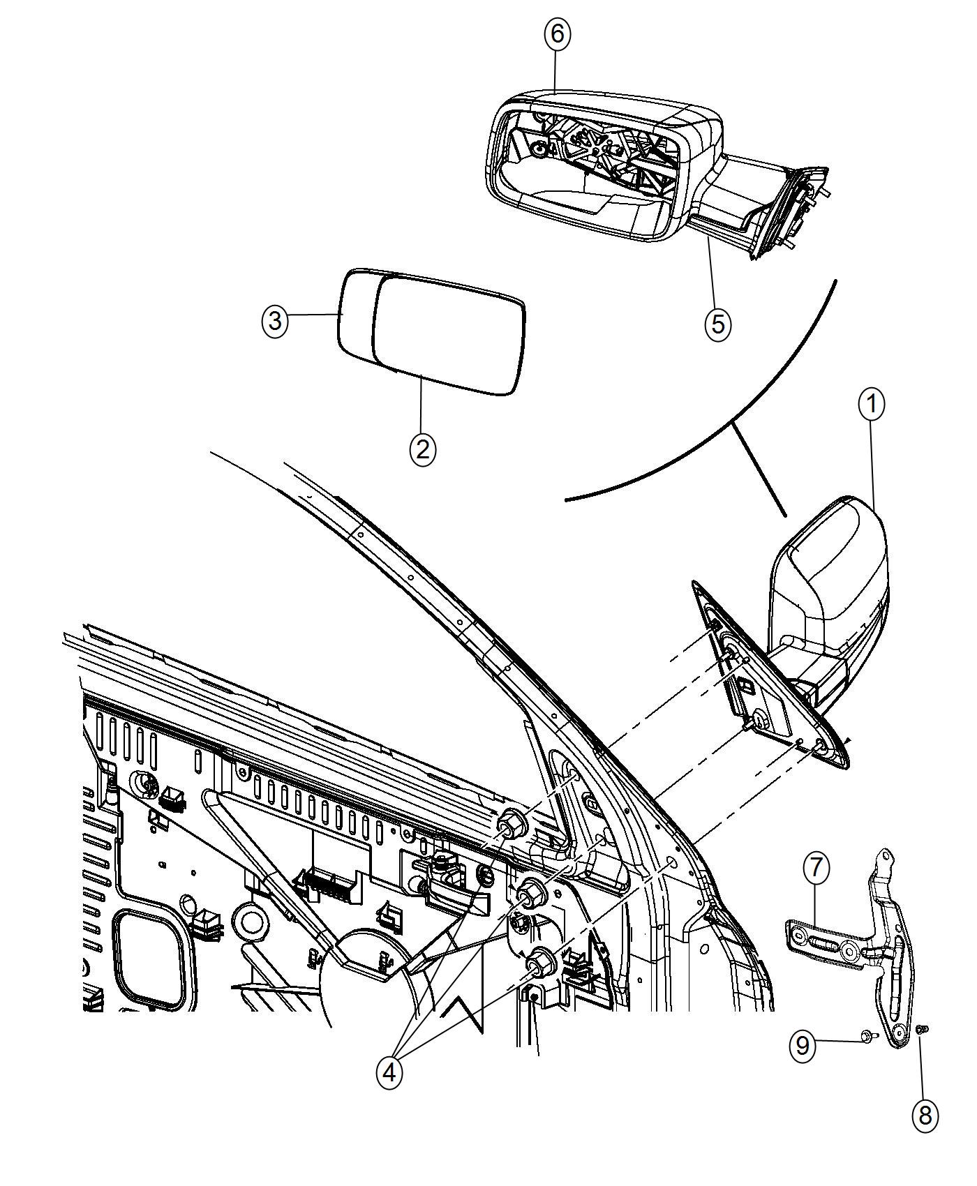 Diagram Mirror, Exterior. for your 2012 Ram 1500   