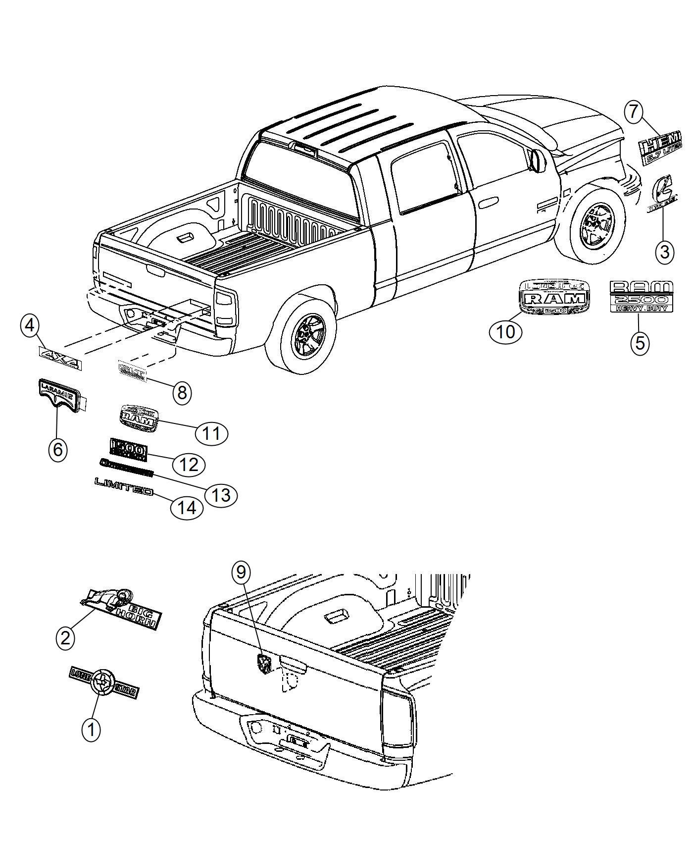 Diagram Nameplates, Emblems and Medallions. for your Dodge Dakota  