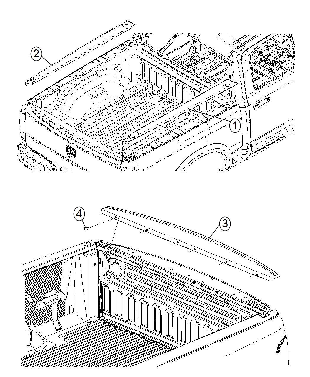 Diagram Pick-up Box, Rail Caps. for your Ram 2500  