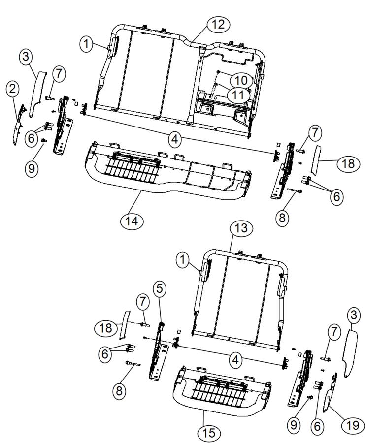 Crew Cab - Rear Seat Hardware - Split Seat. Diagram