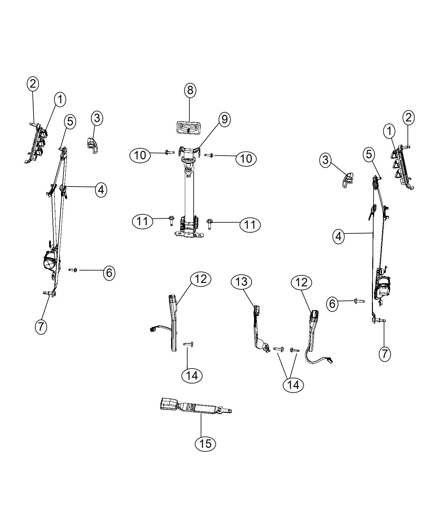 Diagram Seat Belts Front , Body 63, 64, 65, 66. for your 2003 Chrysler 300  M 