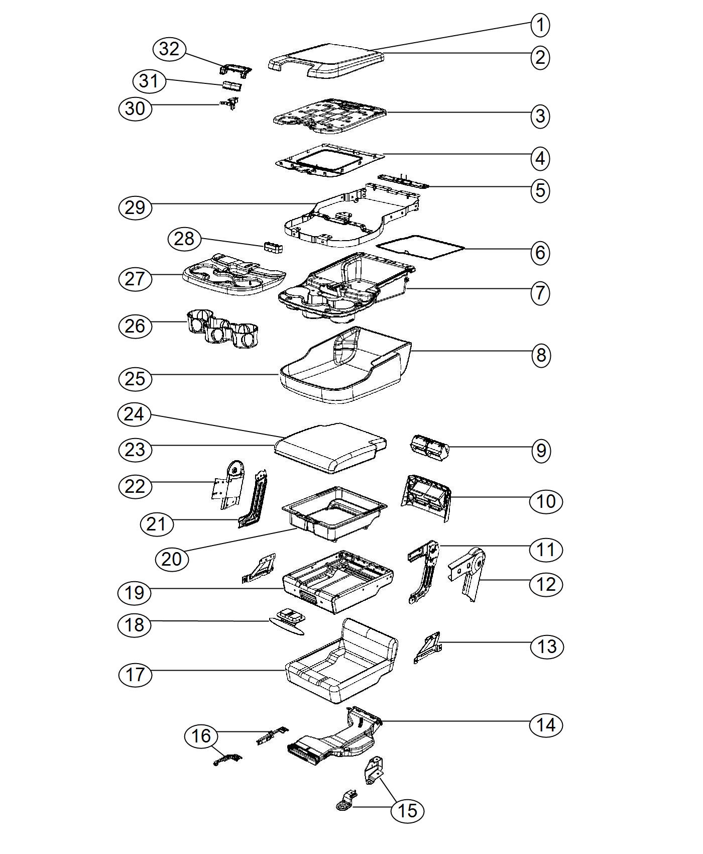 Front Seat - Center Seat Section. Diagram