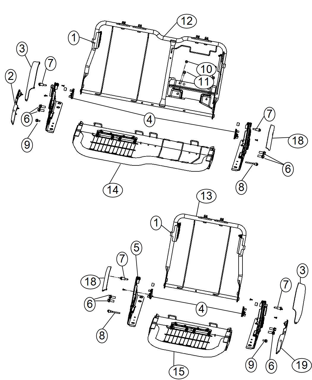 Diagram Crew Cab, Rear Seat Hardware 60/40. for your Ram