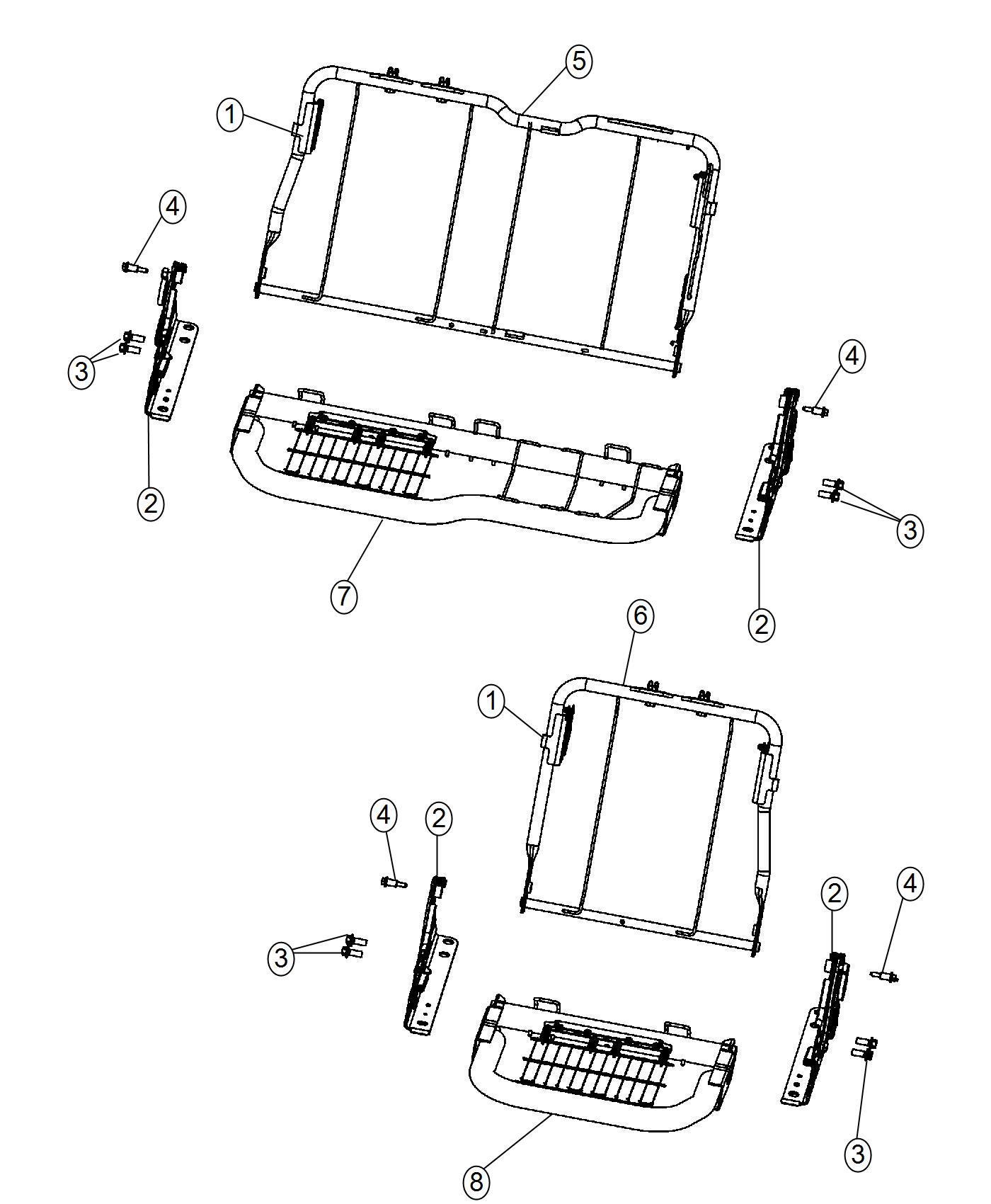 Quad Cab, Rear Seat Hardware 60/40. Diagram