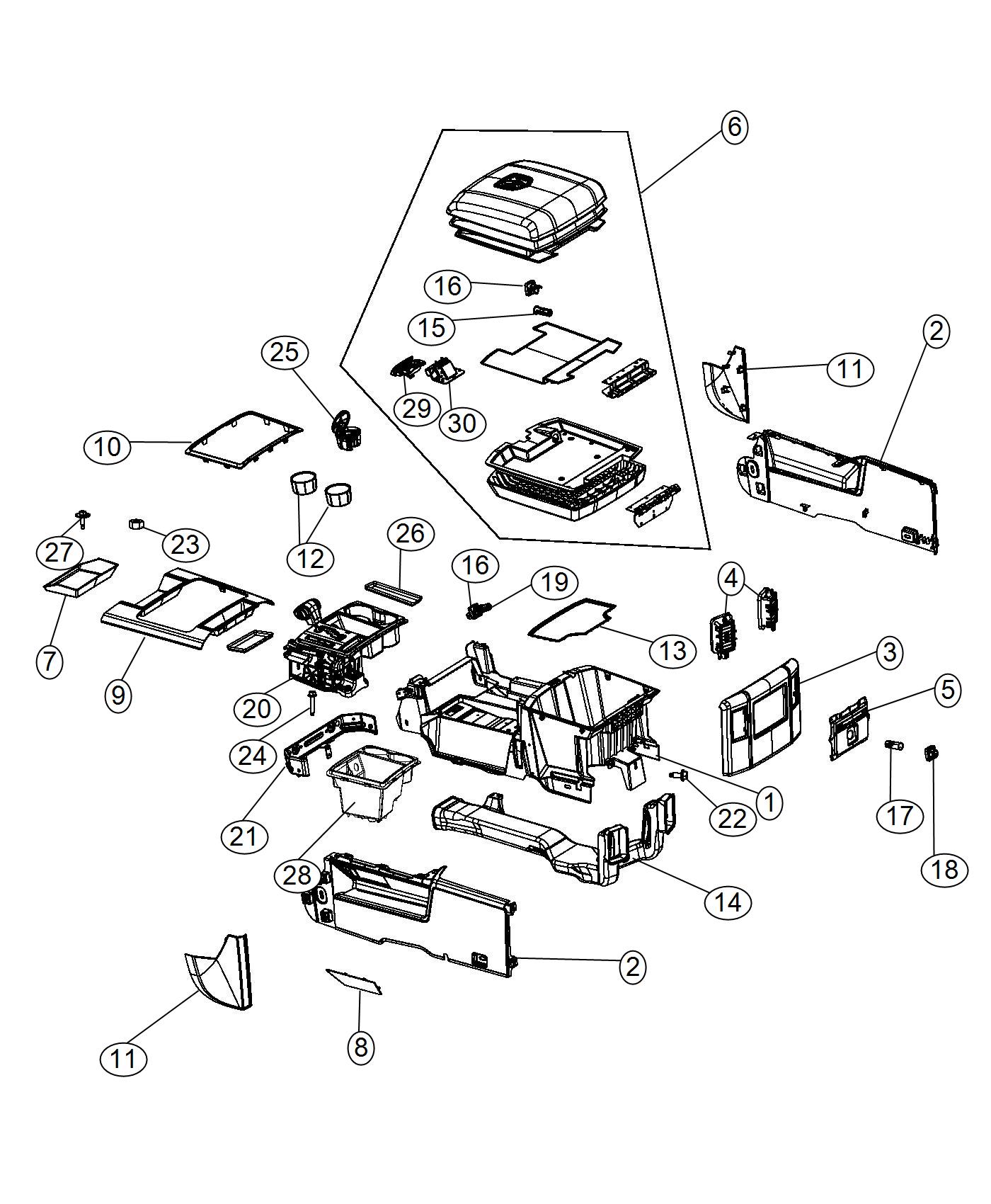 Floor Console [BUCKET SEATS], [Full Length Premium Floor Console]. Diagram