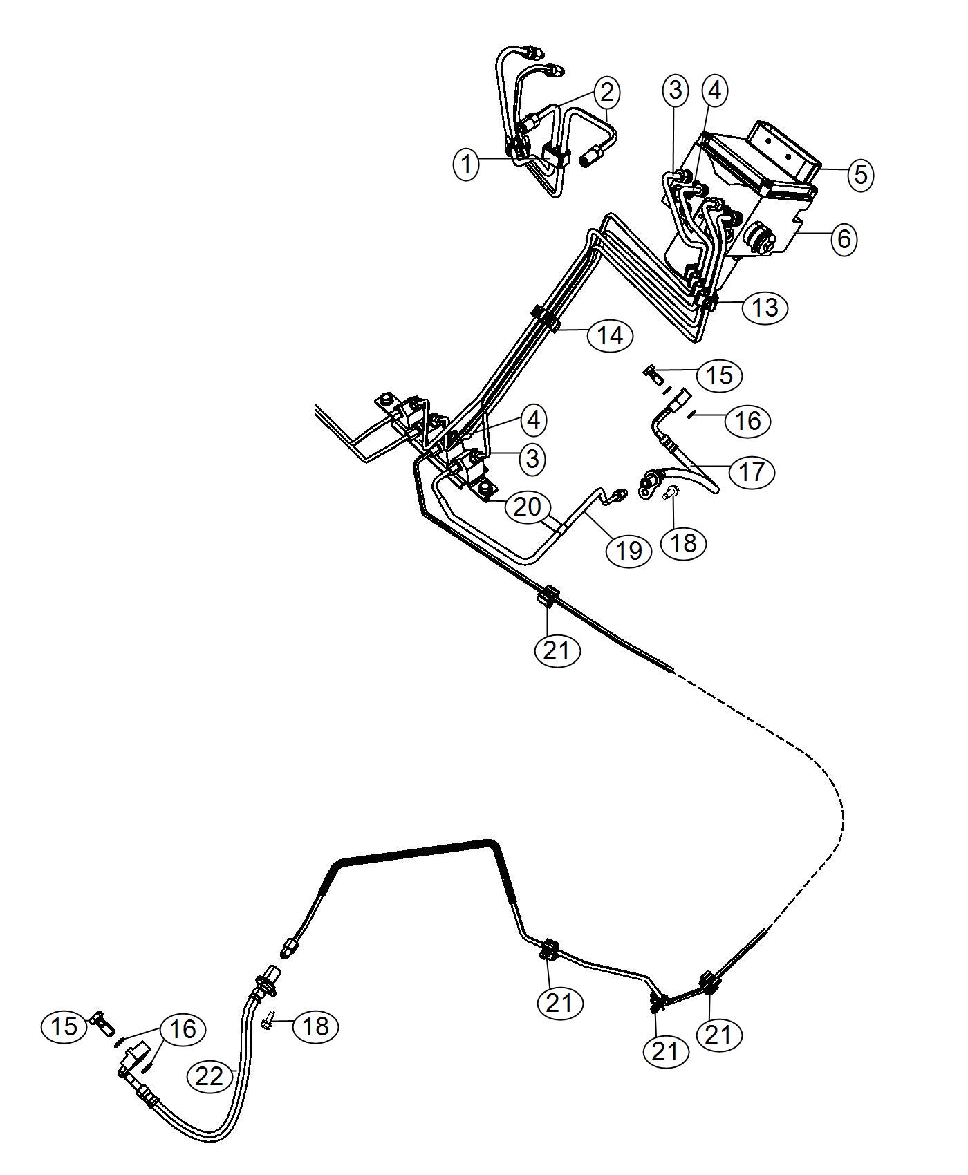 Diagram HCU,Brake Tubes and Hoses,Front. for your 2014 Ram 1500   