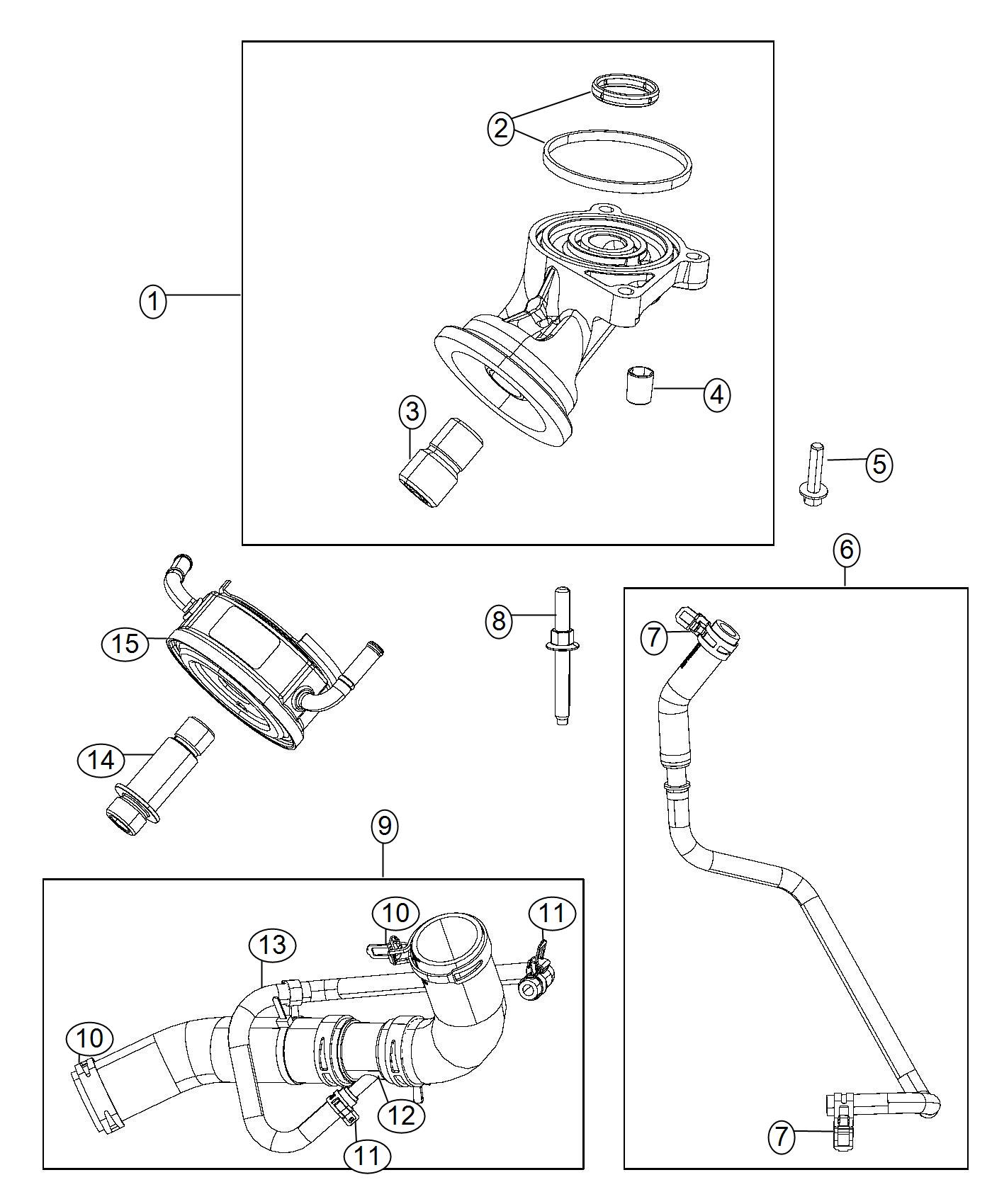 Diagram Engine Oil Cooler, Adapter And Hoses/Tubes 5.7L [5.7L V8 HEMI MDS VVT Engine]. for your 2017 Ram PROMASTER CITY WAGON   