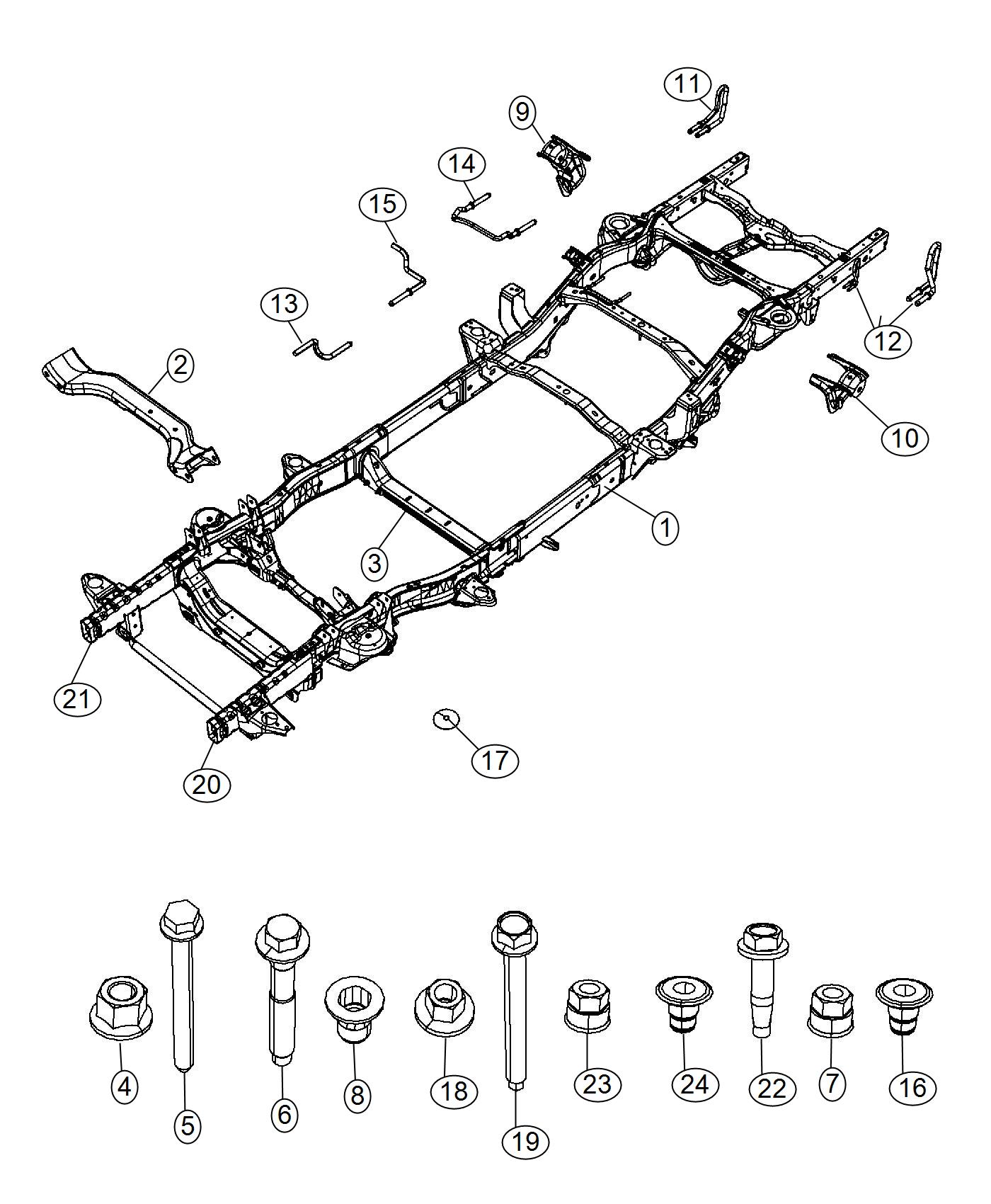 Diagram Frame, Complete, 120.5 Inch Wheel Base. for your 2025 Ram 1500   