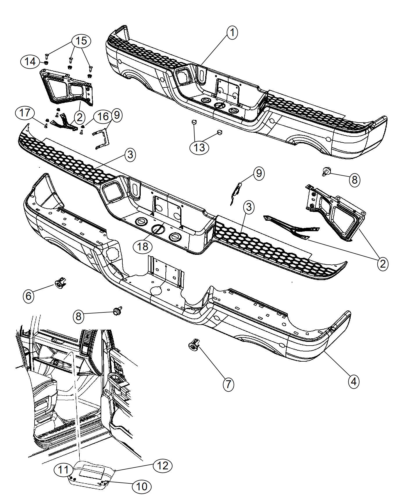 Diagram Bumper, Rear. for your Ram 1500  