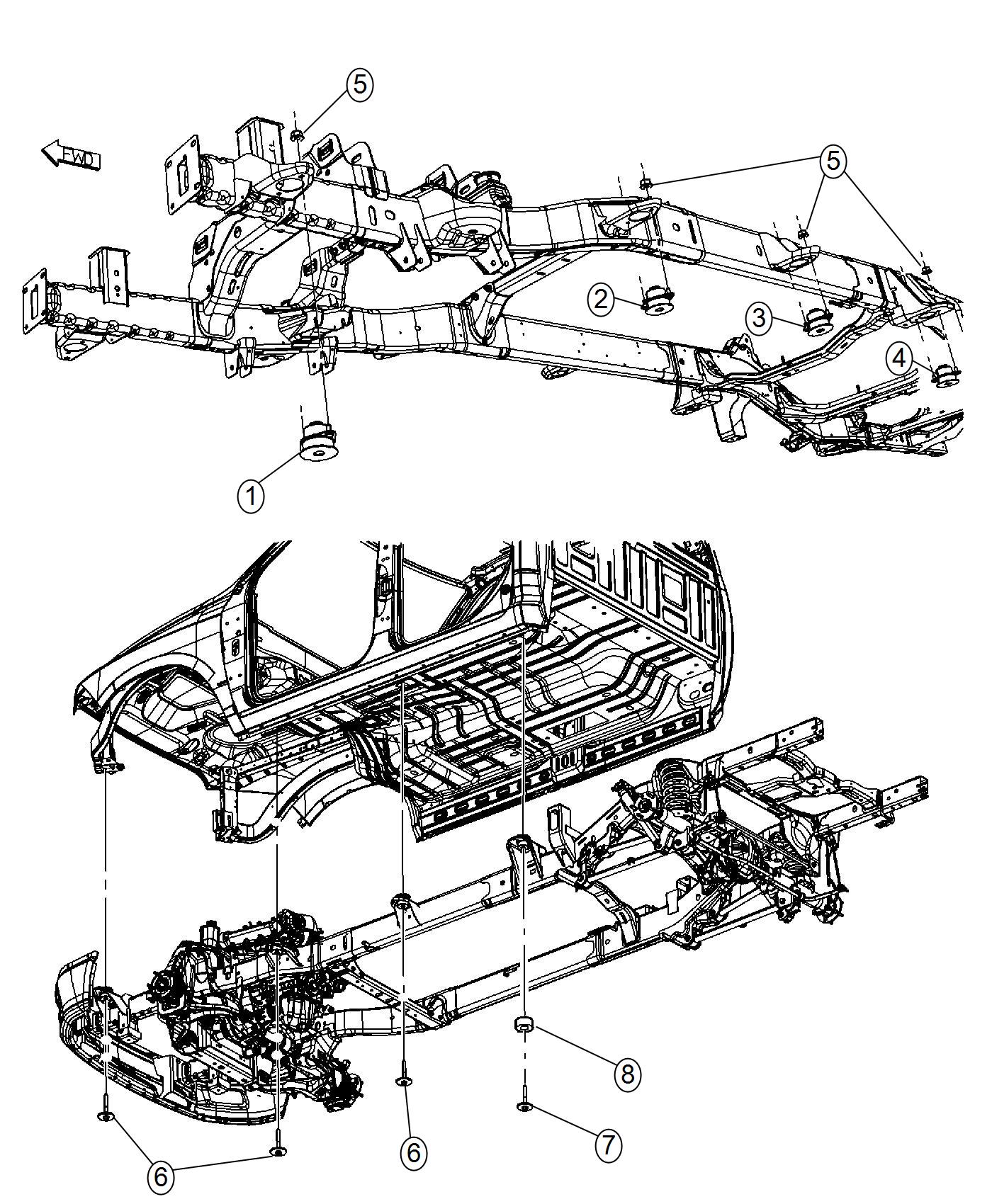 Diagram Body Hold Down, Quad And Crew Cab. for your 2011 Ram 1500   