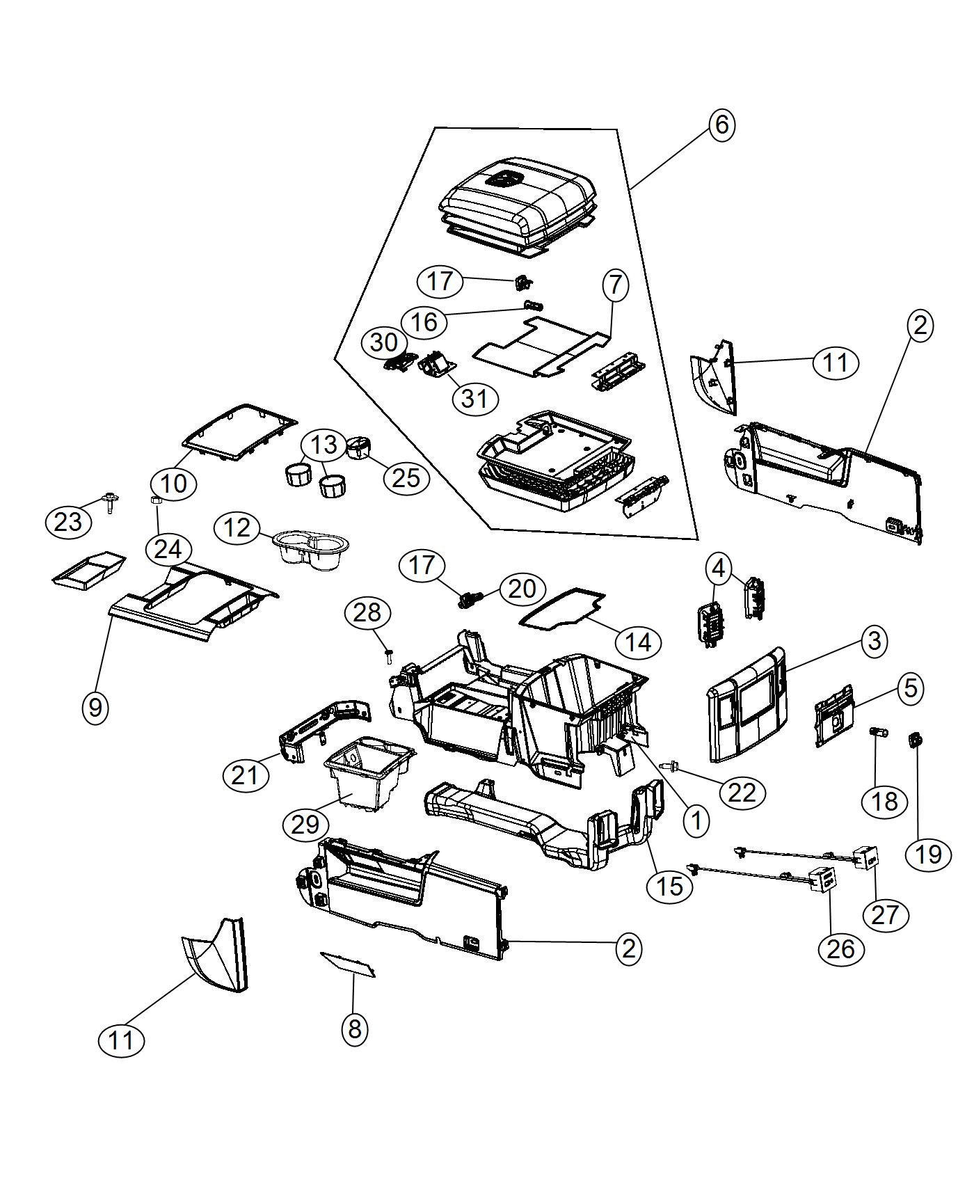 Diagram Floor Console [BUCKET SEATS], [Full Length Floor Console]. for your 2011 Dodge Journey   