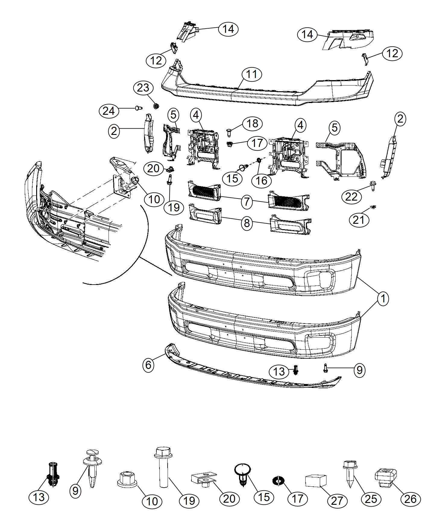 Diagram Bumper Front. for your 1997 Dodge Ram 1500   