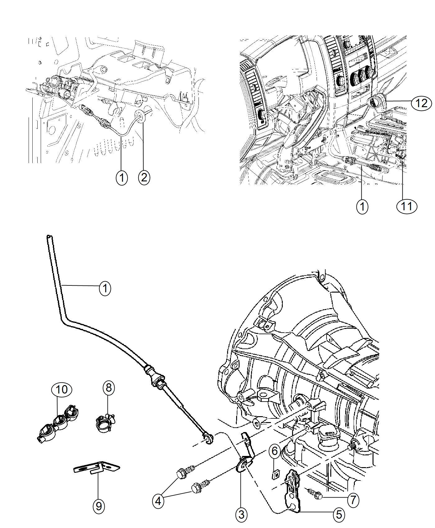 Diagram Gearshift Lever, Cable and Bracket. for your 2014 Ram 2500   