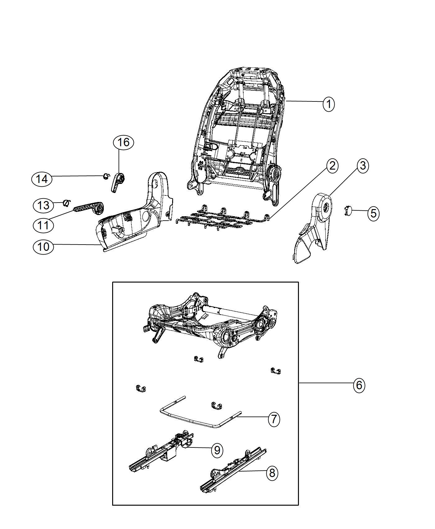 Adjusters, Recliners and Shields - Passenger Seat. Diagram