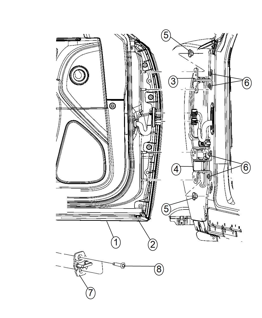 Front Door, Shell and Hinges. Diagram