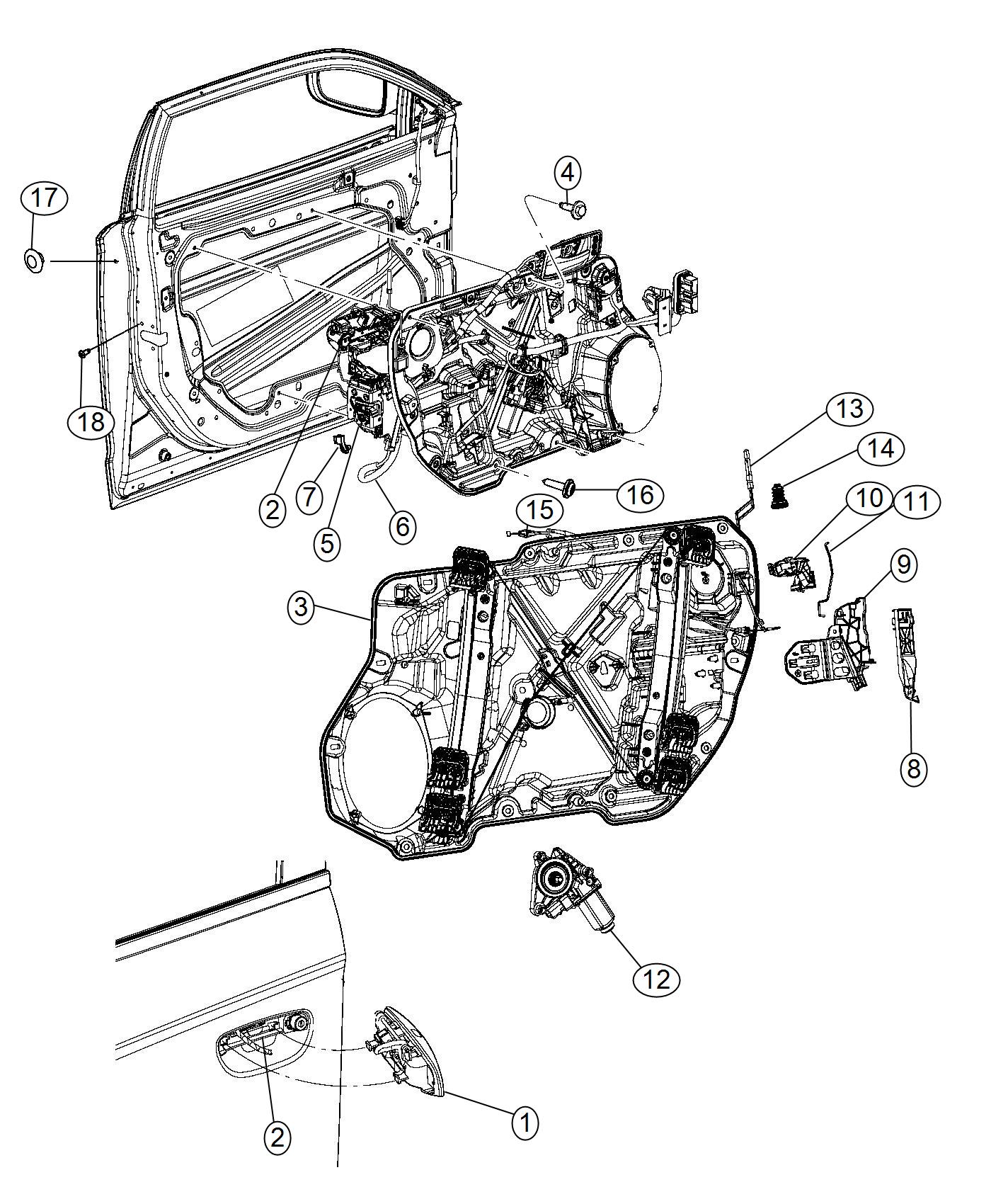 Diagram Front Door, Hardware Components, Charger. for your 2016 Dodge Challenger   