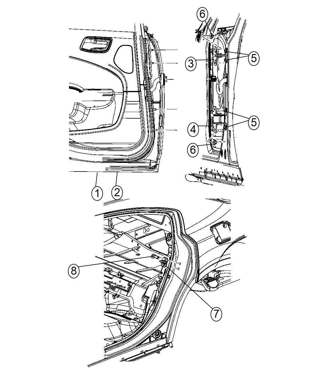 Diagram Rear Door, Shell and Hinges. for your 2001 Chrysler 300  M 